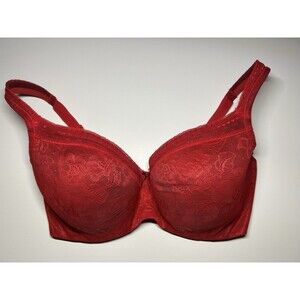 Cacique Women Bra 36G Red Floral Lace Detail Lined Underwire Full Coverage
